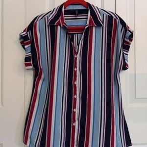Striped button up blouse, Size M